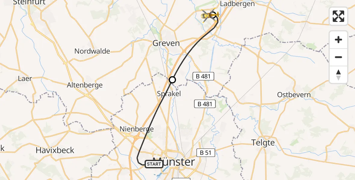 Flugroute Ambulanzhubschrauber Münster - Christoph  Westfalen-ADAC, 23 August 2026, 01:20