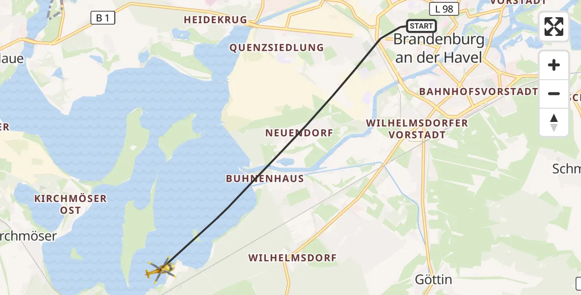 Flugroute Rettungshubschrauber Brandenburg an der Havel - Brandenburg an der Havel, 23 August 2026, 05:23