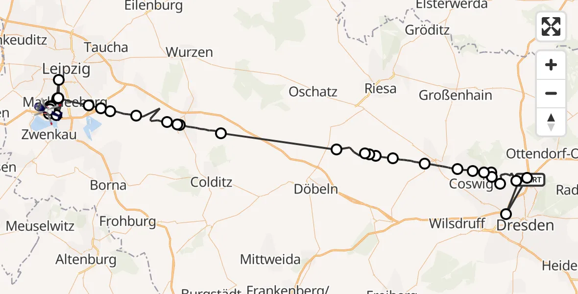 Flugroute Polizeihubschrauber Dresden Flughafen - Markkleeberg, 23 August 2026, 05:33