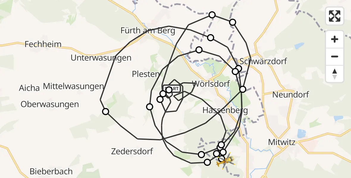 Flugroute Ambulanzhubschrauber Sonnefeld - Mitwitz, 23 August 2026, 05:59