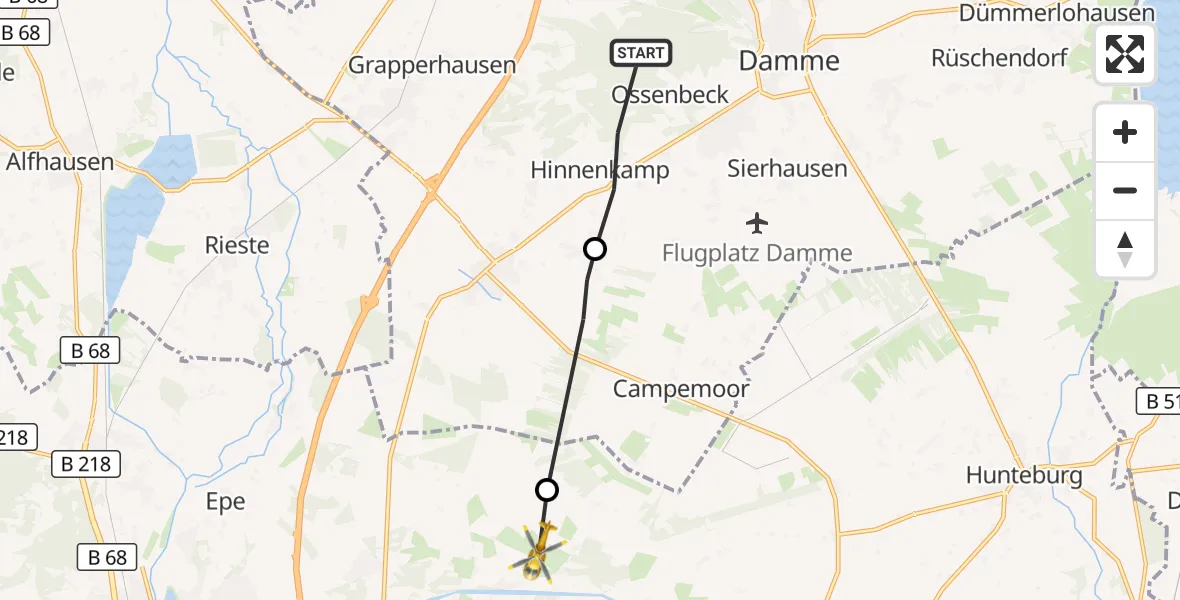 Flugroute Rettungshubschrauber Damme - Bramsche, 23 August 2026, 06:00