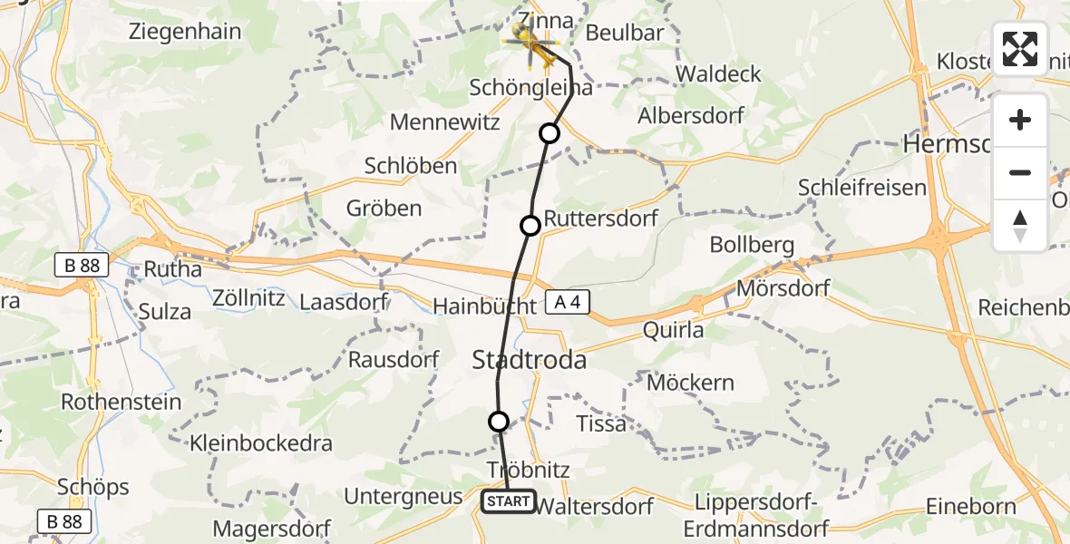 Flugroute Rettungshubschrauber Geisenhain - Schöngleina, 23 August 2026, 06:58