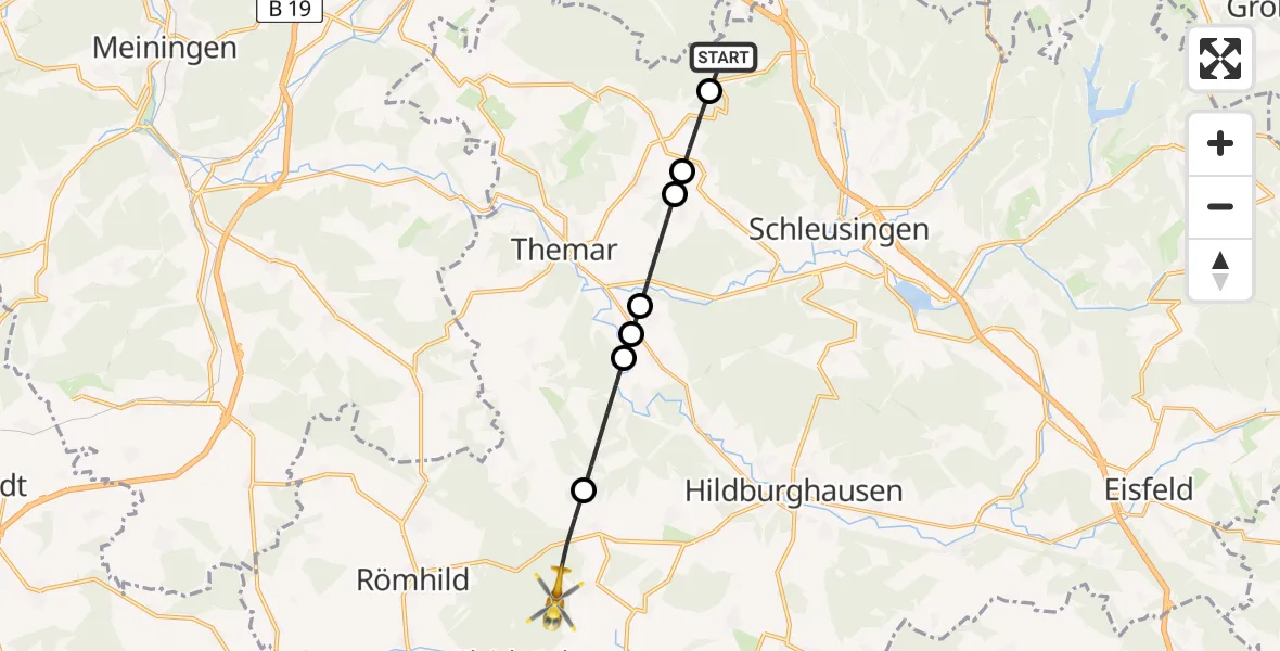 Flugroute Rettungshubschrauber Schleusingen - Römhild, 23 August 2026, 06:59