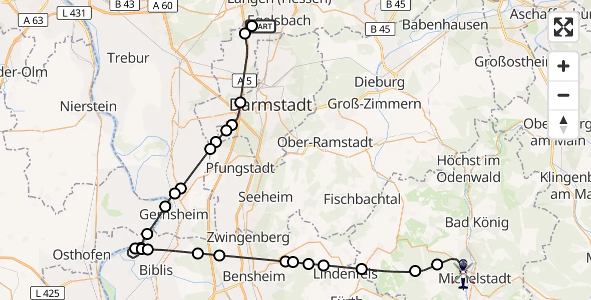 Flugroute Polizeihubschrauber Flughafen Frankfurt-Egelsbach - Michelstadt, 23 August 2026, 07:39
