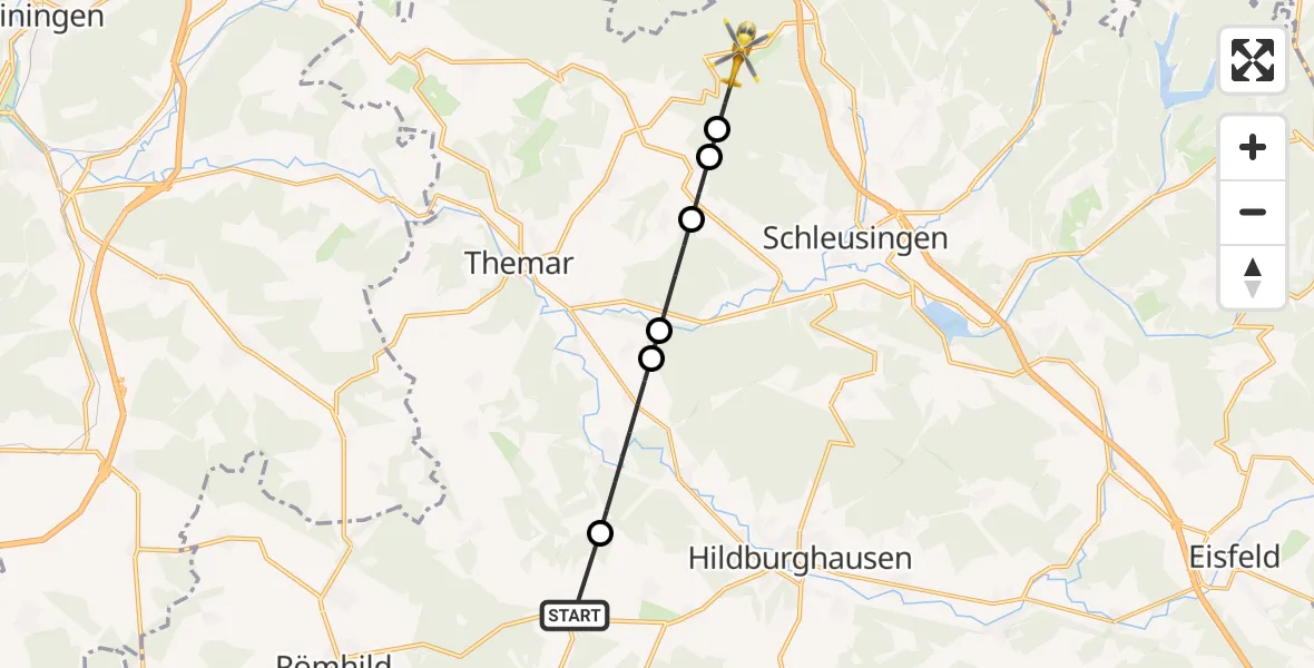 Flugroute Rettungshubschrauber Römhild - Schleusingen, 23 August 2026, 07:48