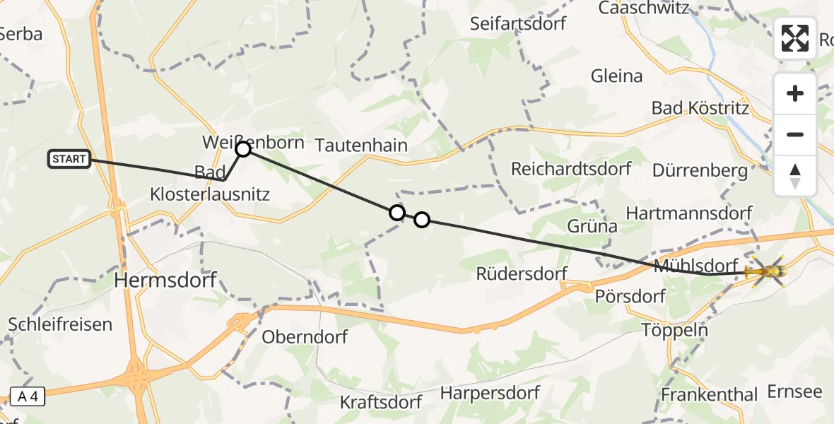 Flugroute Rettungshubschrauber Bad Klosterlausnitz - Gera, 23 August 2026, 07:57