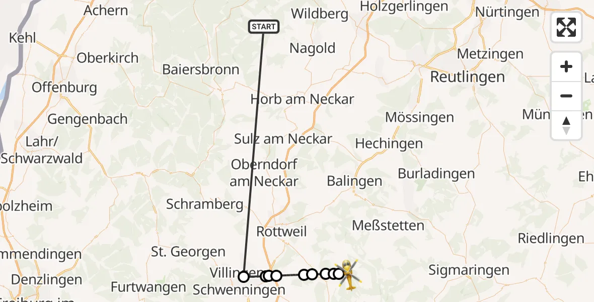 Flugroute Ambulanzhubschrauber Altensteig - Mahlstetten, 23 August 2026, 08:19