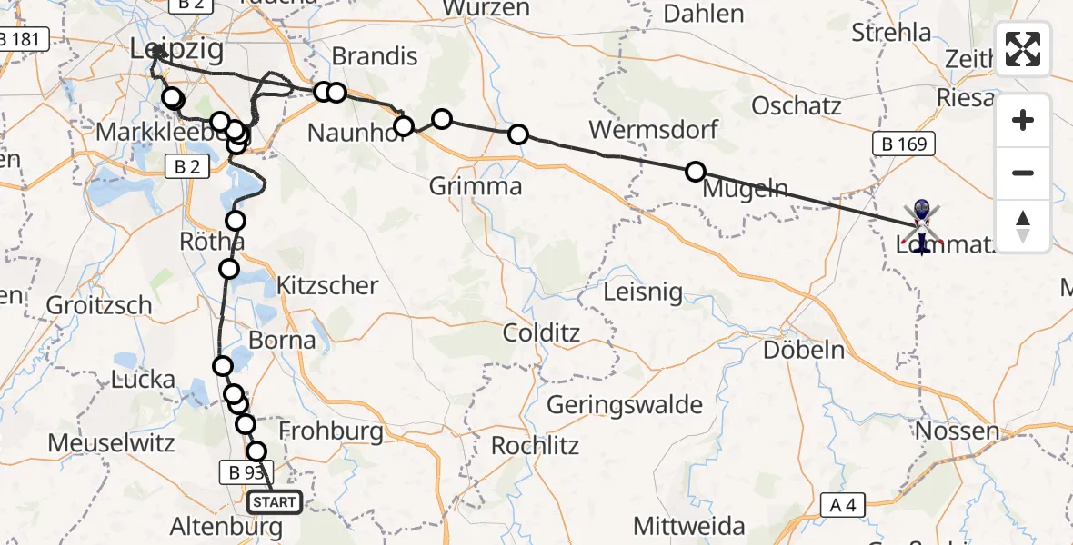 Flugroute Polizeihubschrauber Windischleuba - Lommatzsch, 23 August 2026, 08:21
