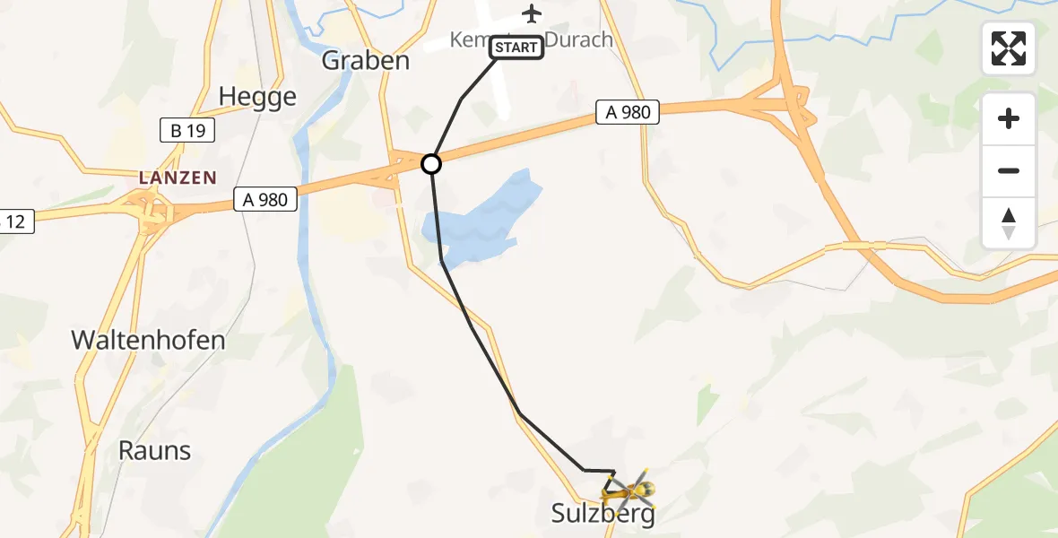 Flugroute Rettungshubschrauber Kempten-Durach Flugplatz - Sulzberg, 23 August 2026, 08:28