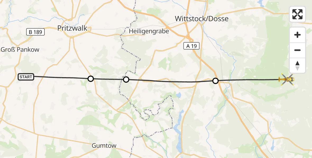 Flugroute Rettungshubschrauber Groß Pankow (Prignitz) - Rheinsberg, 23 August 2026, 08:51