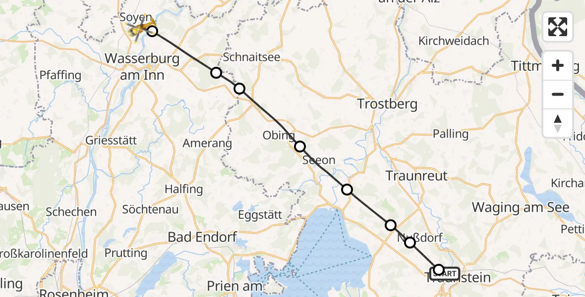 Flugroute Rettungshubschrauber Traunstein Hospital - Soyen, 23 August 2026, 08:58