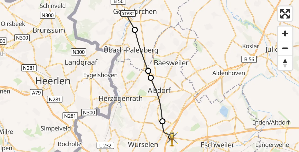 Flugroute Rettungshubschrauber Geilenkirchen - Aachen-Merzbrück Flughafen, 23 August 2026, 09:03