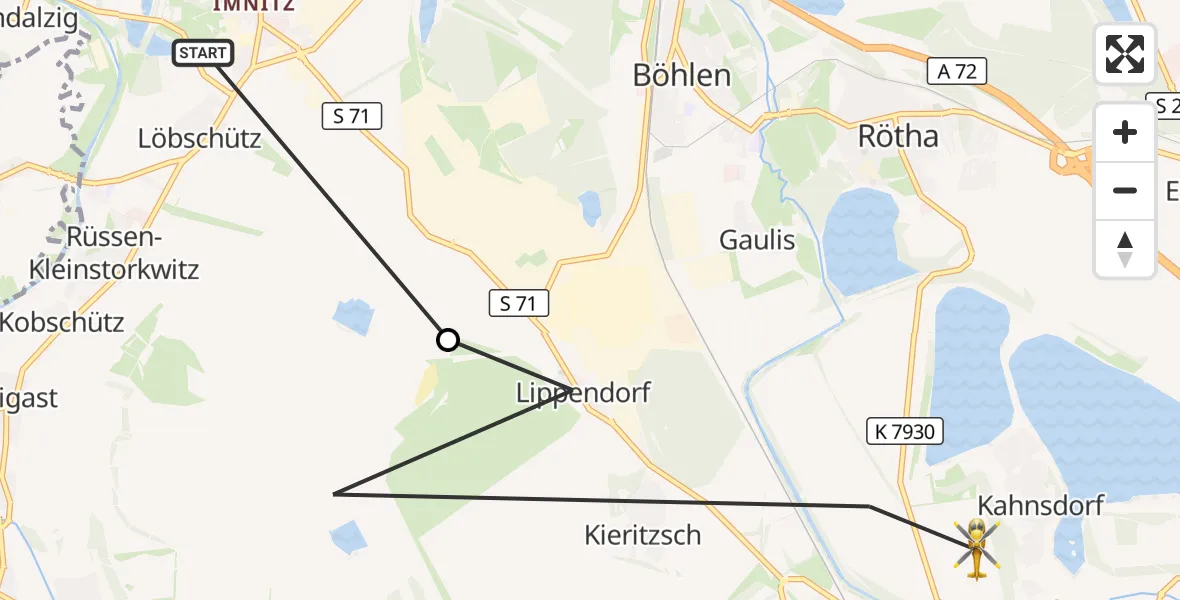 Flugroute Rettungshubschrauber Zwenkau - Neukieritzsch, 23 August 2026, 09:05