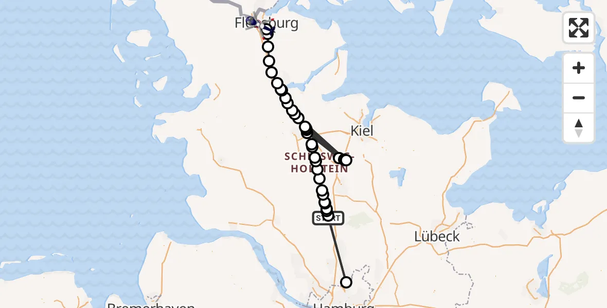 Flugroute Polizeihubschrauber Fuhlendorf - Flensburg, 23 August 2026, 09:06