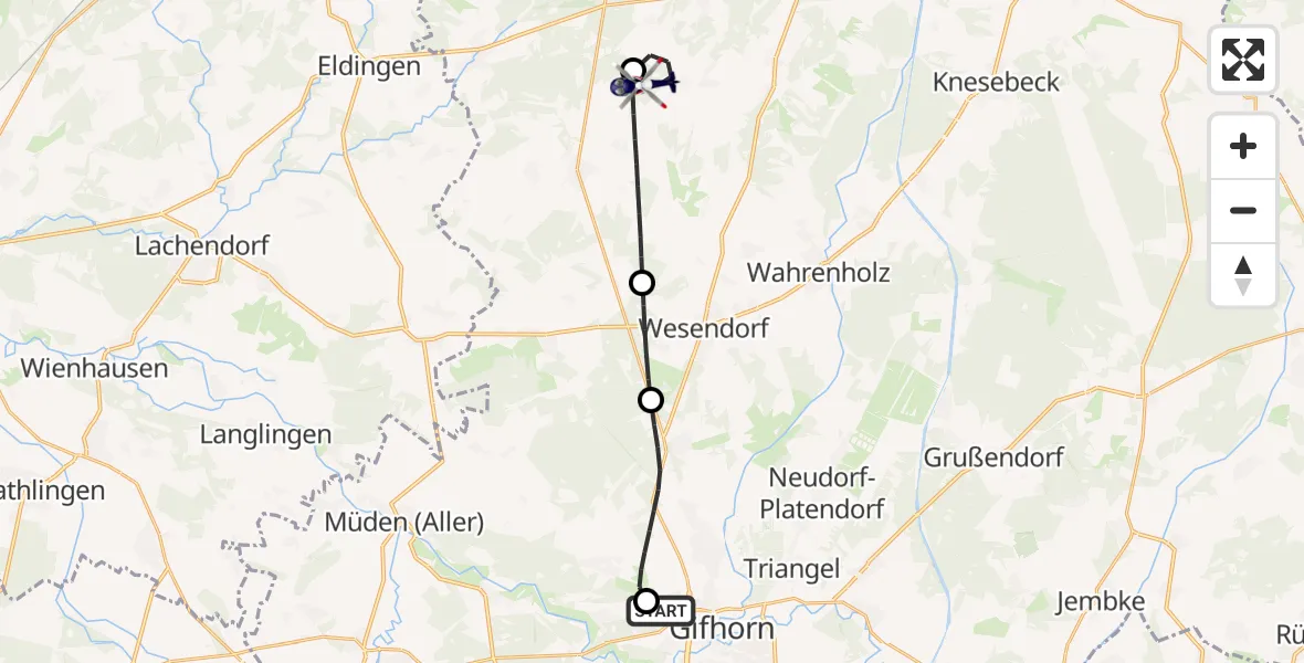 Flugroute Polizeihubschrauber Gifhorn Bundespolizei Hubschrauberlandeplatz - Dedelstorf, 23 August 2026, 09:16