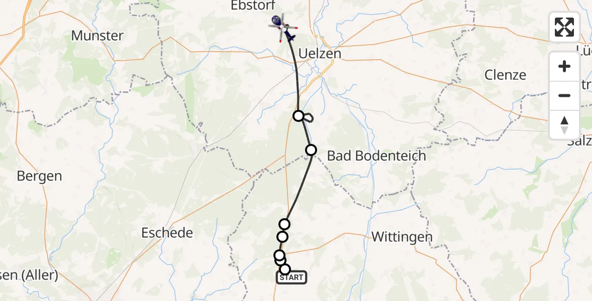 Flugroute Polizeihubschrauber Dedelstorf - Schwienau, 23 August 2026, 09:26