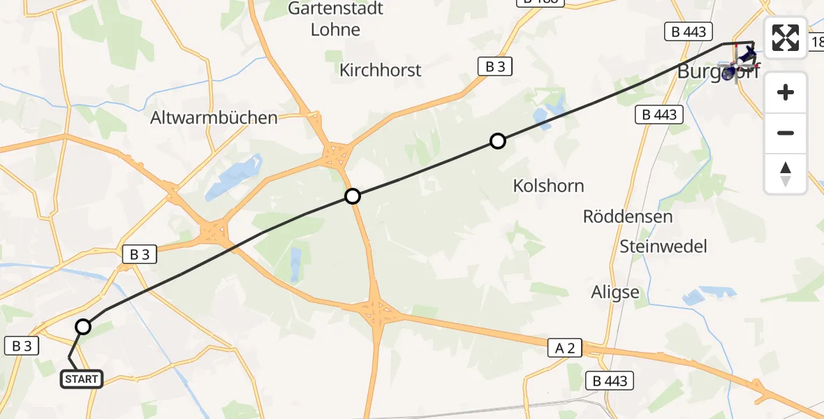 Flugroute Polizeihubschrauber Hannover Luftrettung Hubschrauberlandeplatz (Christoph 4) - Burgdorf, 23 August 2026, 09:35