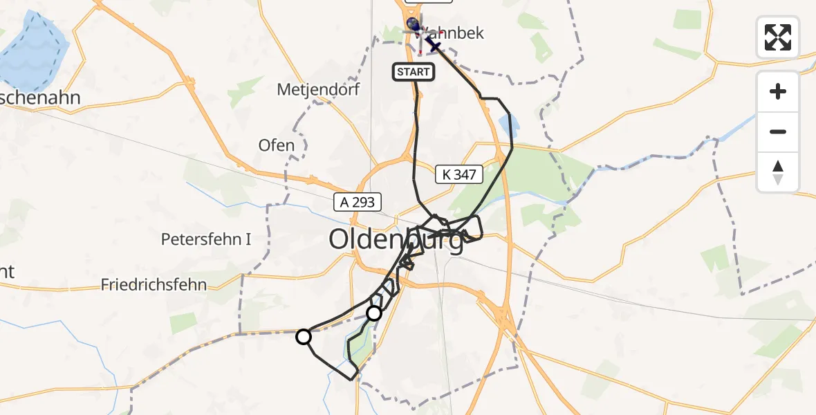 Flugroute Polizeihubschrauber Oldenburg (Oldb) - Rastede, 23 August 2026, 09:35
