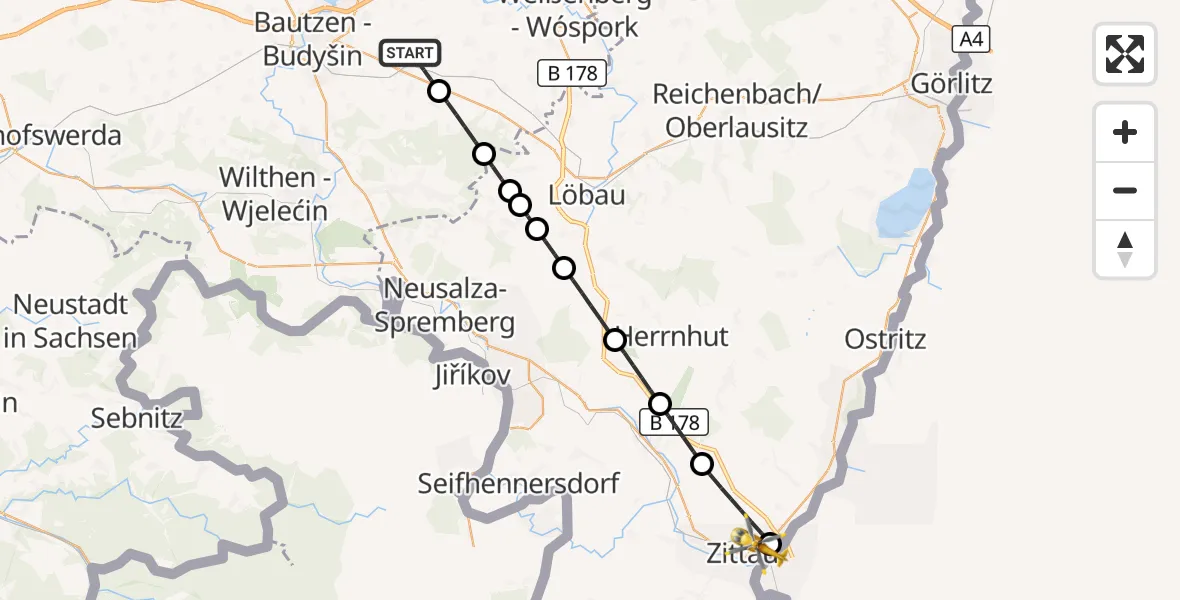 Flugroute Rettungshubschrauber Kubschütz - Zittau, 23 August 2026, 09:36