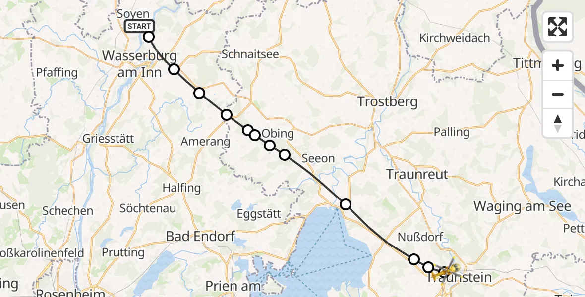 Flugroute Rettungshubschrauber Soyen - Traunstein Hospital, 23 August 2026, 09:36