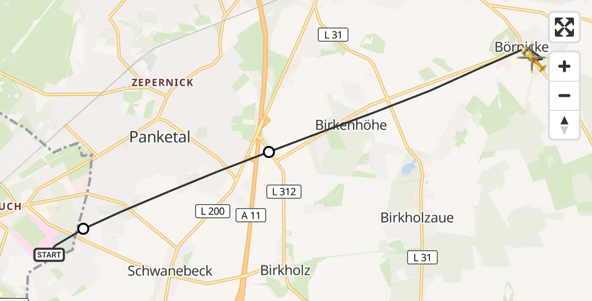 Flugroute Rettungshubschrauber Helios Clinic Berlin-Buch - Bernau bei Berlin, 23 August 2026, 09:40