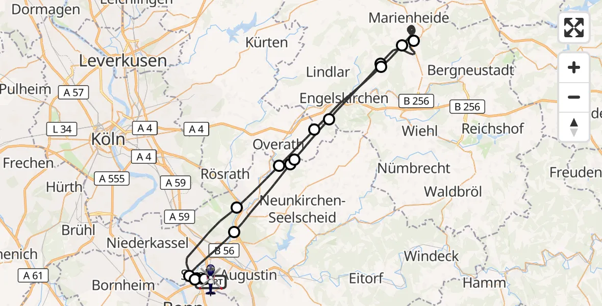 Flugroute Polizeihubschrauber Sankt Augustin - Sankt Augustin, 23 August 2026, 09:44