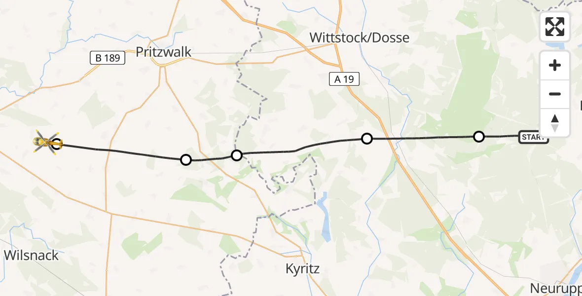 Flugroute Rettungshubschrauber Neuruppin - Plattenburg, 23 August 2026, 09:50