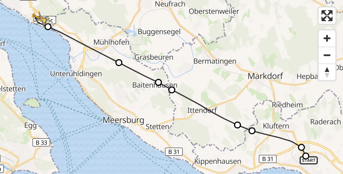 Flugroute Rettungshubschrauber Friedrichshafen Hospital - Überlingen, 23 August 2026, 09:53
