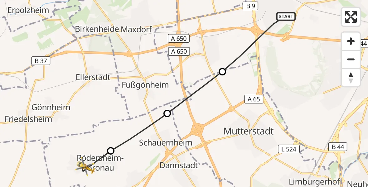 Flugroute Rettungshubschrauber Ludwigshafen am Rhein - Rödersheim-Gronau, 23 August 2026, 09:55