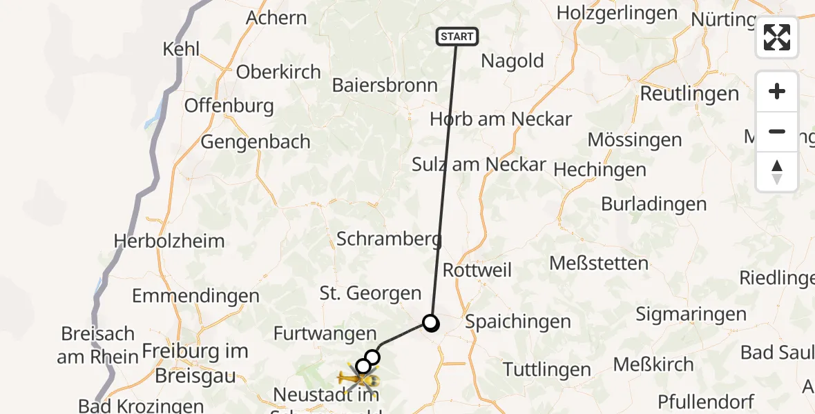 Flugroute Ambulanzhubschrauber Altensteig - Eisenbach (Hochschwarzwald), 23 August 2026, 10:07