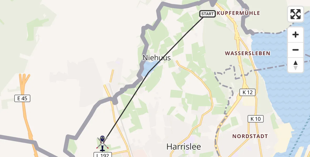 Flugroute Polizeihubschrauber Harrislee - Harrislee, 23 August 2026, 10:12