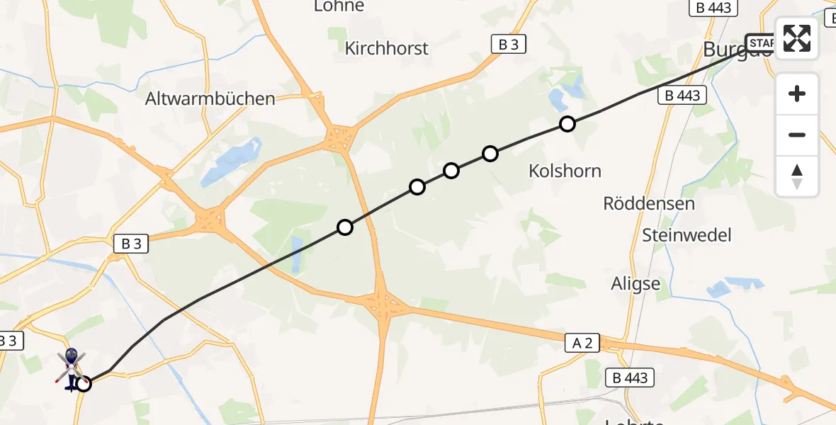 Flugroute Polizeihubschrauber Burgdorf - Hannover Luftrettung Hubschrauberlandeplatz (Christoph 4), 23 August 2026, 10:13