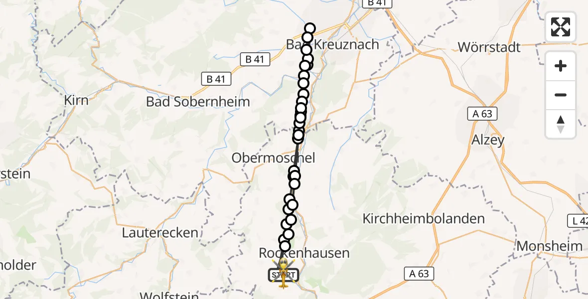 Flugroute Rettungshubschrauber Rockenhausen - Rockenhausen, 23 August 2026, 10:16
