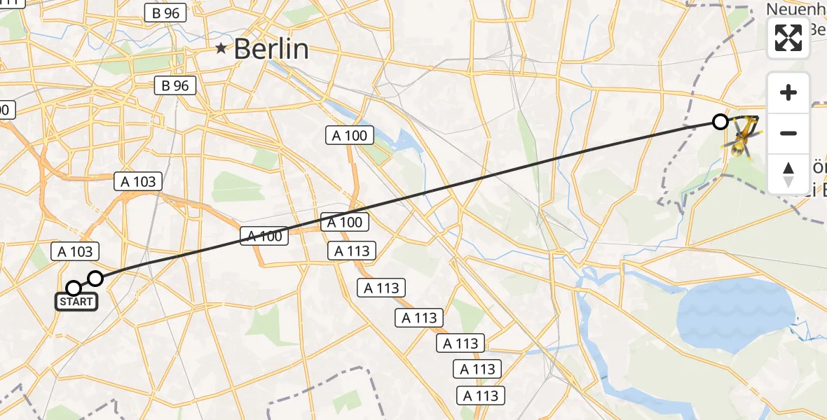 Flugroute Rettungshubschrauber Charité Clinic Benjamin Franklin Campus - Hoppegarten, 23 August 2026, 10:17