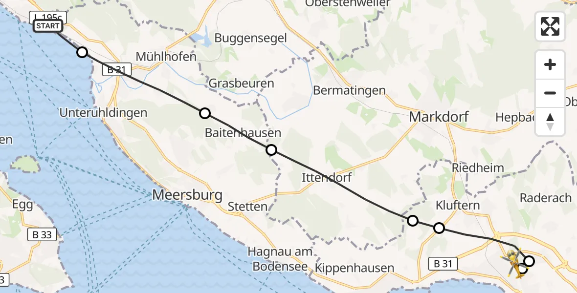Flugroute Rettungshubschrauber Überlingen - Friedrichshafen Hospital, 23 August 2026, 10:30