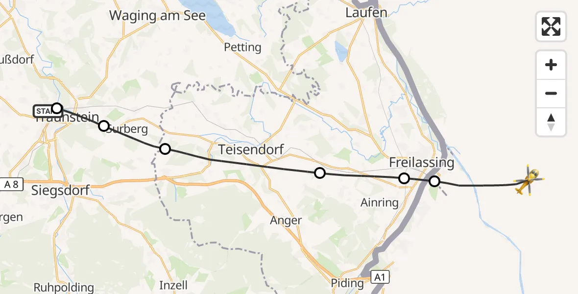 Flugroute Rettungshubschrauber Traunstein Hospital - Rott, 23 August 2026, 10:37