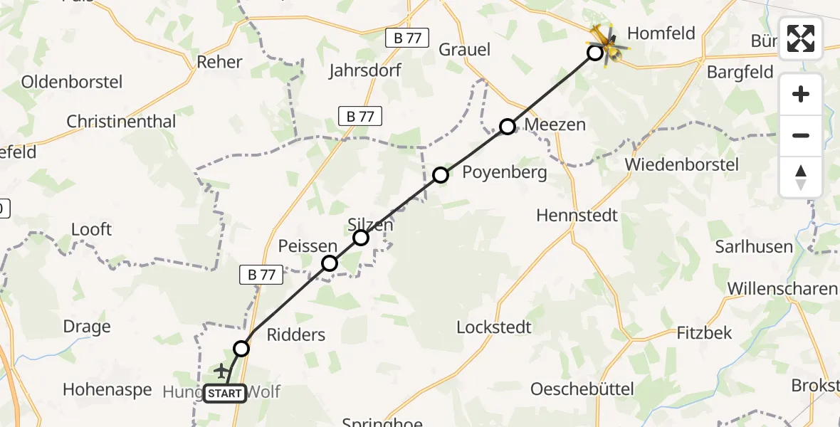 Flugroute Rettungshubschrauber Itzehoe Hungriger Wolf Flugplatz - Aukrug, 23 August 2026, 10:42