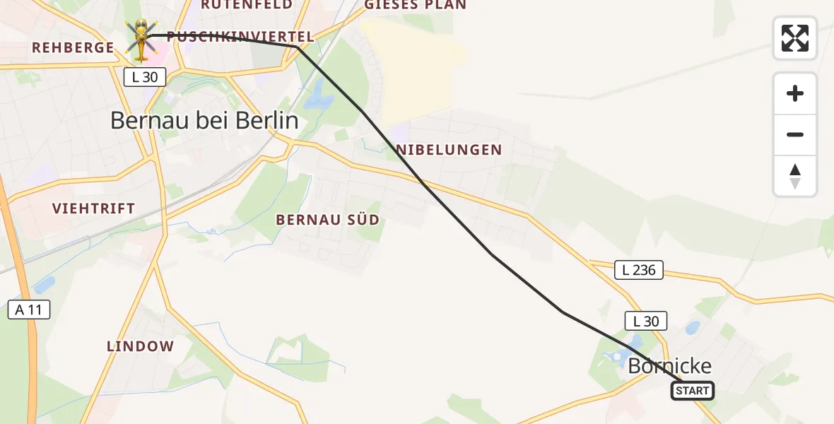 Flugroute Rettungshubschrauber Bernau bei Berlin - Bernau bei Berlin, 23 August 2026, 10:49