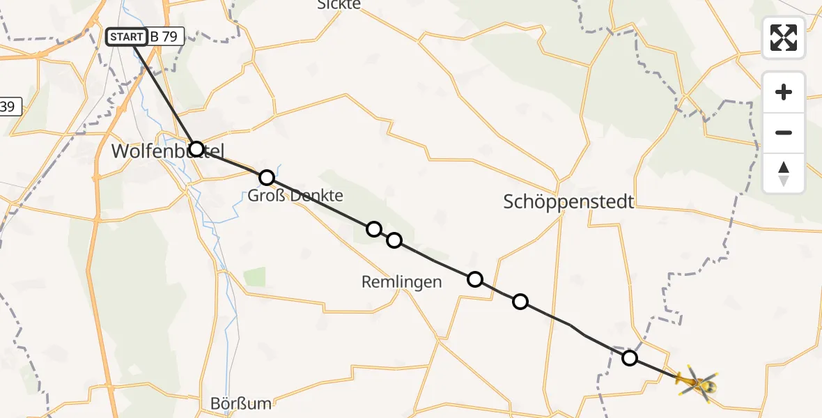 Flugroute Rettungshubschrauber Braunschweig - Beierstedt, 23 August 2026, 10:50
