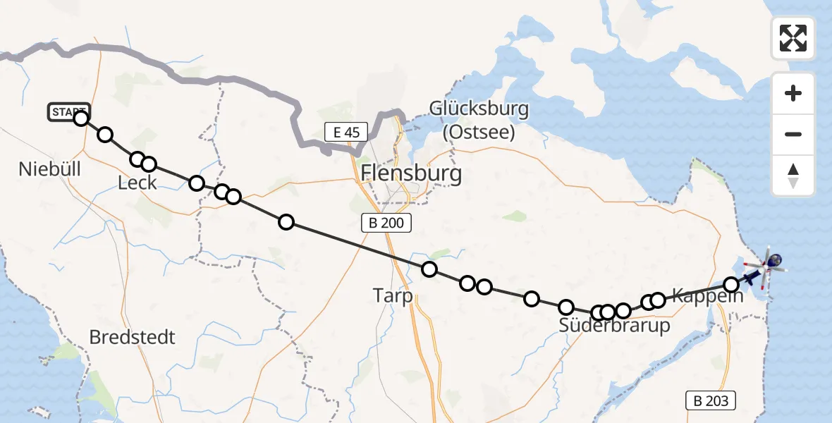 Flugroute Polizeihubschrauber Uphusum - Maasholm, 23 August 2026, 10:57