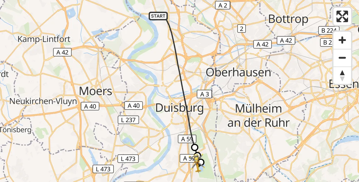 Flugroute Rettungshubschrauber Duisburg - Duisburg Air Rescue Hubschrauberlandeplatz (Christoph 9), 23 August 2026, 10:57