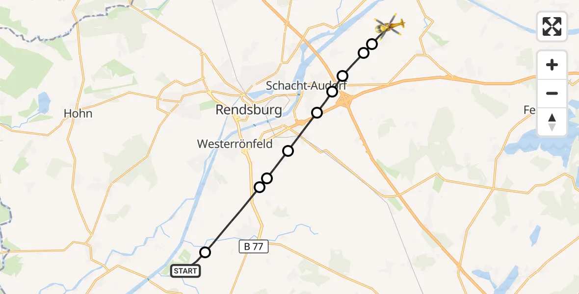 Flugroute Ambulanzhubschrauber Hörsten - Bovenau, 23 August 2026, 11:07