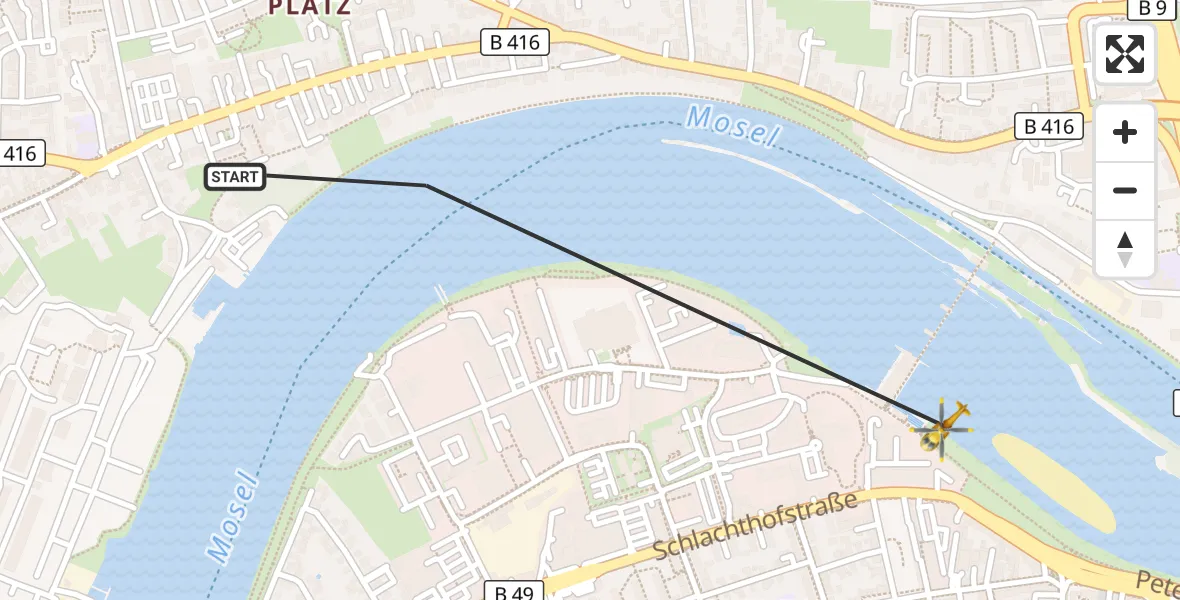 Flugroute Rettungshubschrauber Koblenz - Koblenz, 23 August 2026, 11:11