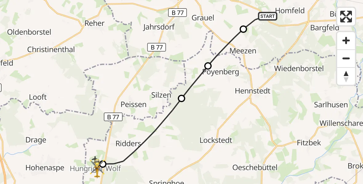 Flugroute Rettungshubschrauber Aukrug - Itzehoe Hungriger Wolf Flugplatz, 23 August 2026, 11:15