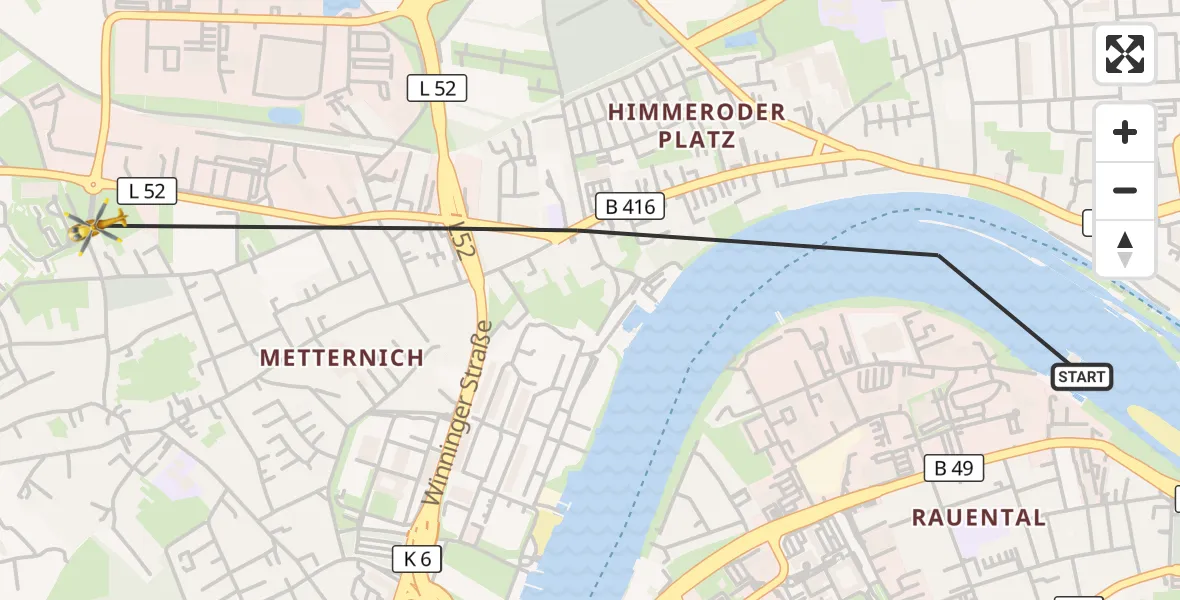 Flugroute Rettungshubschrauber Koblenz - Koblenz, 23 August 2026, 11:21