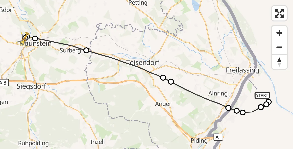 Flugroute Rettungshubschrauber Rott - Traunstein Hospital, 23 August 2026, 11:27