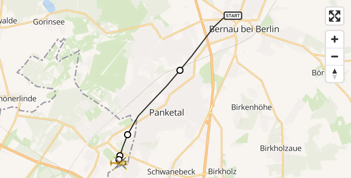 Flugroute Rettungshubschrauber Bernau bei Berlin - Helios Clinic Berlin-Buch, 23 August 2026, 11:34