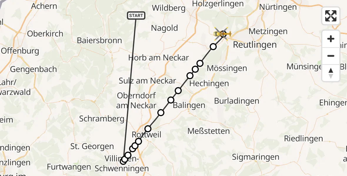 Flugroute Ambulanzhubschrauber Altensteig - Tübingen University Hospital, 23 August 2026, 11:52
