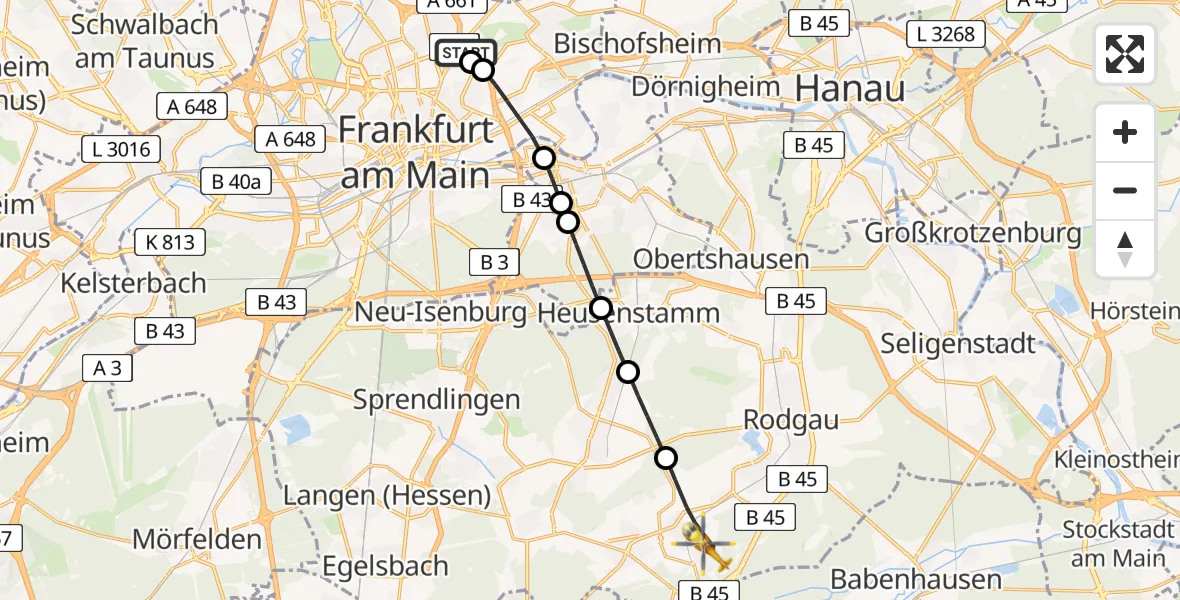 Flugroute Rettungshubschrauber Frankfurt am Main Accident Hospital Roof - Rödermark, 23 August 2026, 11:52
