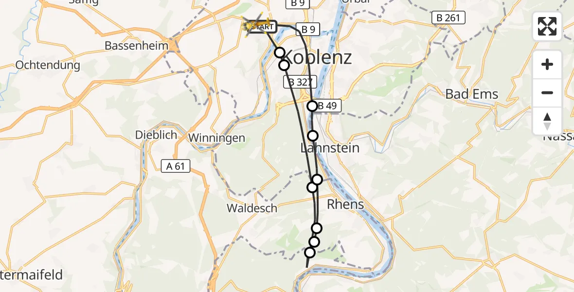 Flugroute Rettungshubschrauber Koblenz - Koblenz, 23 August 2026, 11:52